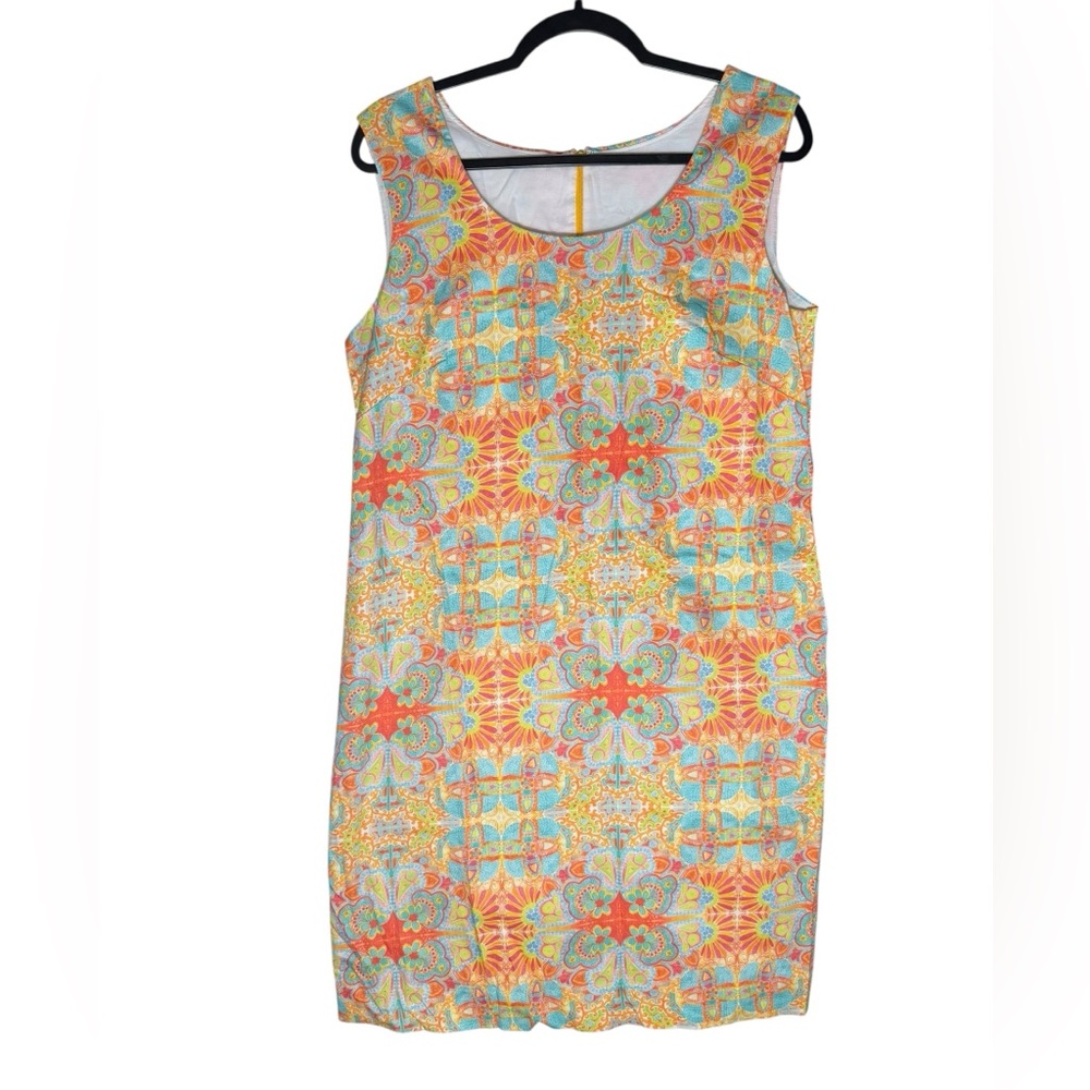 Kali Smith Dress Womens Large Sleeveless Bright colorful Geo Print Coastal Lined